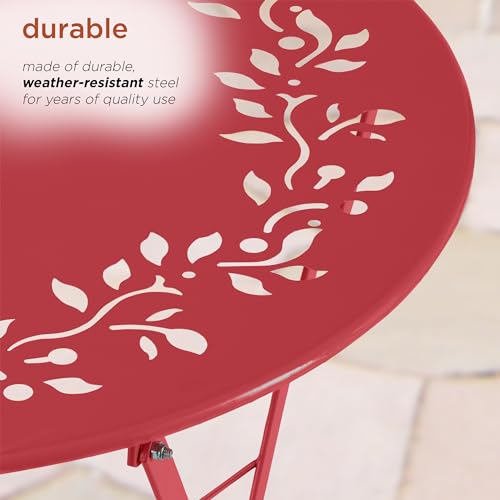 Alpine Corporation Indoor/Outdoor 3-Piece Bistro Set Folding Table and Chairs Patio Seating, Red