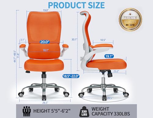 Image of TRALT Office Chair Ergonomic Desk Chair - Gaming Chair with Lumbar Support | 330 LBS Home Office Desk Chairs , Reading Chair with Flip-up Armrests, Comfortable Computer Chairs (1, Orange)