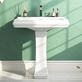DeerValley Apex 26x20 Inch White Pedestal Sink, Ceramic Pedestal Bathroom Sink with Single Faucet Hole and Overflow, DV-1P52101