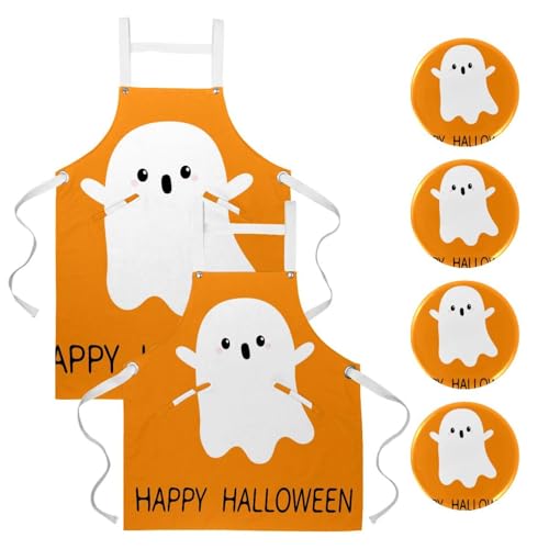 Lot de 2 tabliers de cuisine motif fantôme avec 4 broches pour restaurant et bistrot
