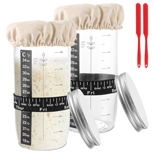 WOPPLXY 2er Sauerteig Starter Set, 730ml Sauerteig Glas mit Spatel & Cloth Cover, Sourdough Starter Kit