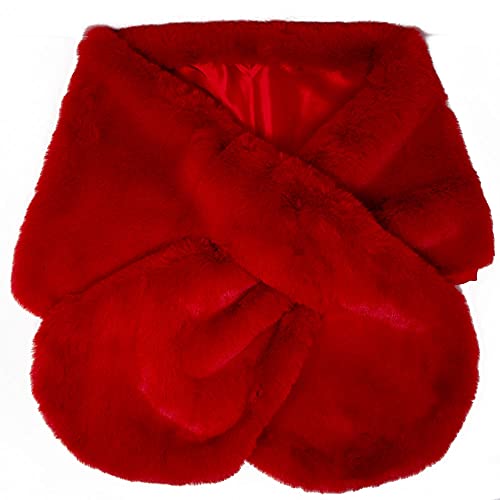 Stola rossa elegante di pelliccia ecologica coprispalle per x Matrimonio mantella calda pelo lungo ecopelliccia copri abito da cerimonia scialle signora invernale autunno inverno 2025 2026 Rosso