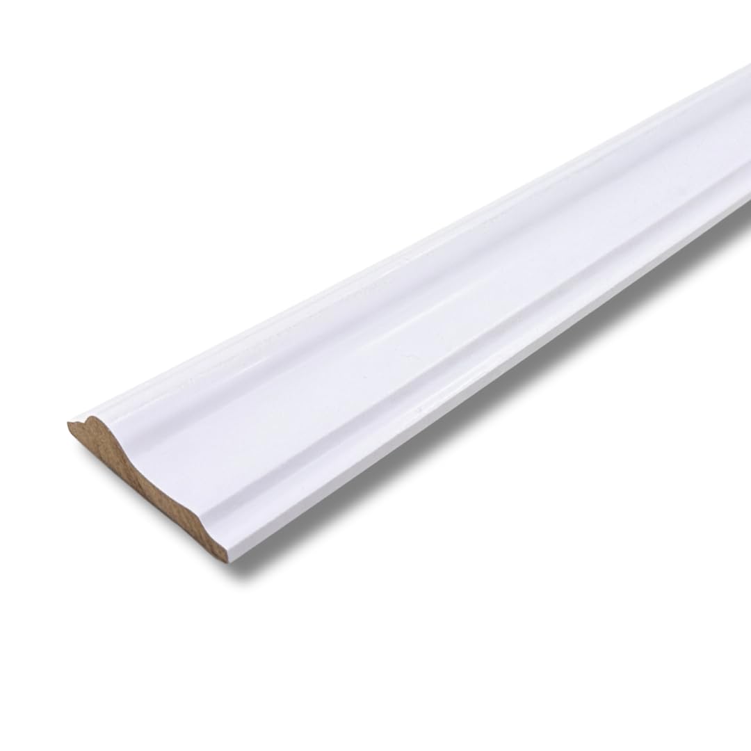 Pre-Finished White MDF Dado Rail & Skirting Board 115cm | Waterproof Decorative Wall Moulding Trim | No Painting Required | Scratch & Moisture Resistant — While