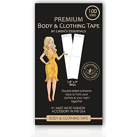 Linda's Essentials Double Sided Body Tape and Clothing Tape (100 Pack) Transparent Skin Tape for Clothes & Body, Suitable for All Fabric Types and Sensitive Skin | Extra Adhesive Dress Tape Cover