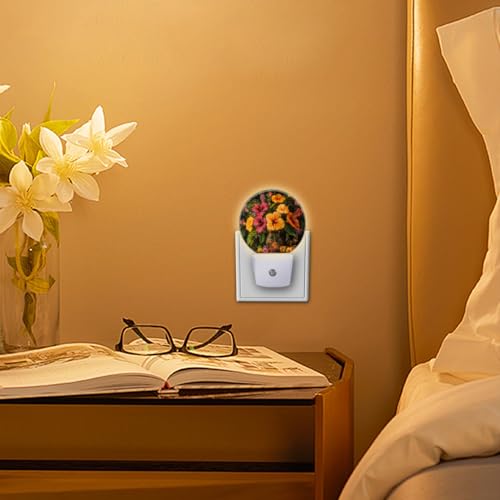 Image of LED Night Lights Lamp with Dusk to Dawn Sensor, Beautiful Vase Filled with Fusoia Flowers Night Light Plug Into Wall for Kids Room, Bedroom, Bathroom, Kitchen, Hallway