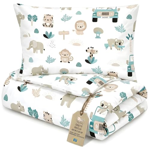 Totsy Baby Couette Enfant en Coton 100x135 Couverture pour Bebe Parure Duvet pour lit bébé 100 x 135 cm et Oreiller 60 x 40 cm Oeko-Tex Afrique