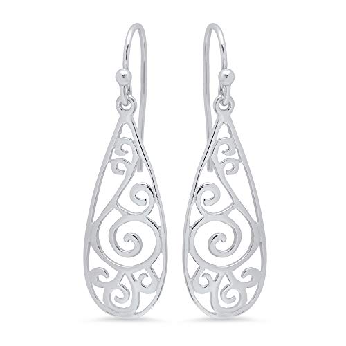 MAX + STONE 925 Filigree Sterling Silver Teardrop Dangle Anti-tarnishing Statement Earrings for Women