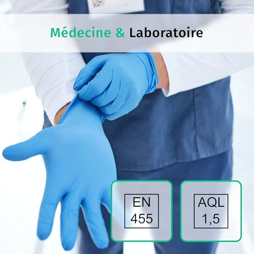 SF Gants nitrile S bleus – 200 gants jetables, non poudrés, sans latex, résistants, pour la cuisine, l’usage médical, le ménage, la mécanique, le tatouage, la coiffure, l’usage alimentaire – vue 3