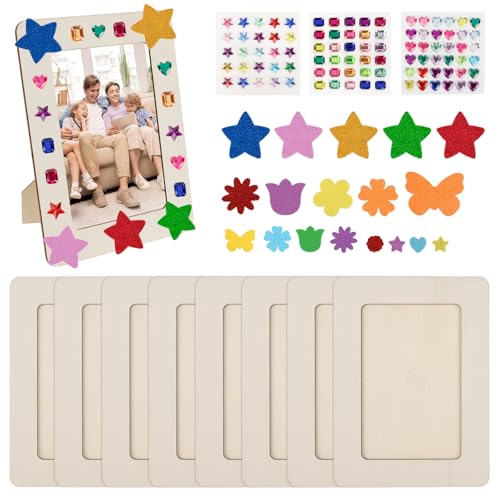 JABNOW 8 Piezas Marcos de Foto de Madera Naturales para Manualidades 15x20cm Marcos de Fotos Infantiles DIY Portaretratos para Cuadro sin Acabar con Pegatinas Decorativas Creativos Regalos para Niños