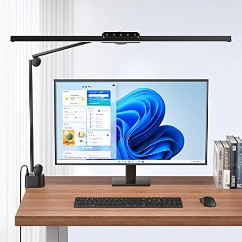 Kary Schreibtischlampe LED Dimmbar Faltbar, 80cm 1600Lumen 18W Schreibtisch Lampe Architektenlampe Klemmbar, 360 Rotation Einstellbar Tischlampe für Arbeit, Büro, Auto Dimming, Touch Control, Schwarz Cover
