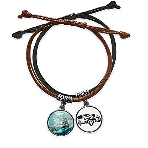 Bracelet l'eau de mer anti-irritation en cuir et corde tressée motif vague nature