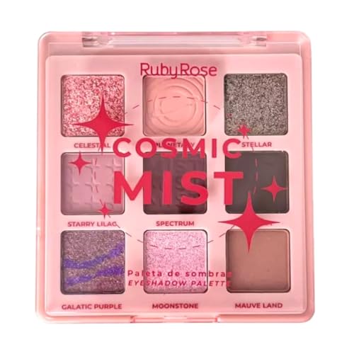 Ruby Rose Paleta de Sombras Cosmic Mist, 9 Cores Cintilantes, Rosa e Dourado