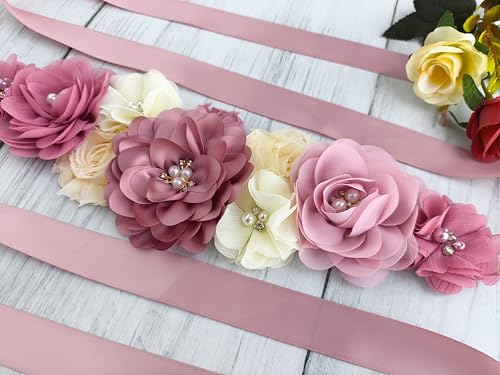 Maternity Flower Sash Belt Dusty Pink,Flower Sash for Babyshower,Dusty Pink Sash Belt for Women Dresses3
