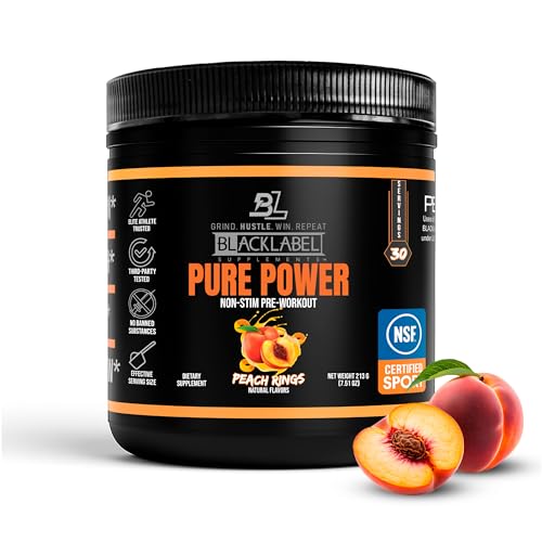 Image of Blacklabel Pure Power Pre Workout Powder, Peach Rings (30 Servings) - NSF Certified for Sport - Caffeine Free Non Stim Pre Workout with Creatine Monohydrate & Peak ATP for Energy & Endurance