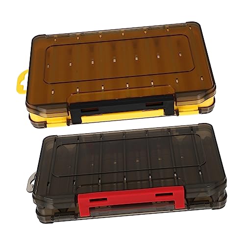 POPETPOP 2Pcs Fishing Lure Box Double Sided Drain Fishing Bait Container Portable Fishing Tool Organizer with Translucent Cover Durable Fishing Gear Storage