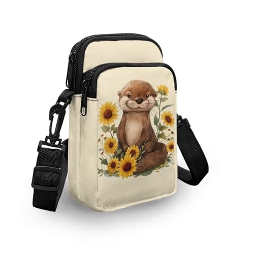 HUGS IDEA Sunflower Otter Print Small Messenger Bag Clutch Shoulder Bag Handbags Phone Purse for Women Crossbody Pouch Backpack Daypack3