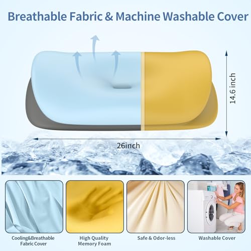 Olumoon Cervical Neck Pillow for Pain Relief - Ergonomic Memory Foam Contour Pillows for Side, Back & Stomach Sleepers, Cervical Pillow for Neck Support Sleeping with Breathable Cover