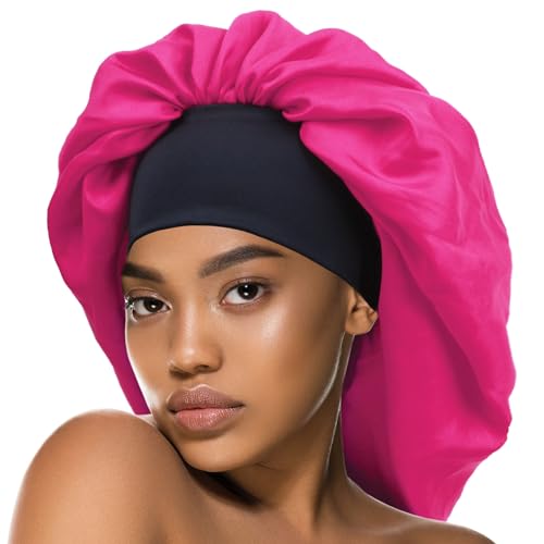 Bonnet en satin pour dormir confortablement avec des tresses protectrices amples DONNA Rose