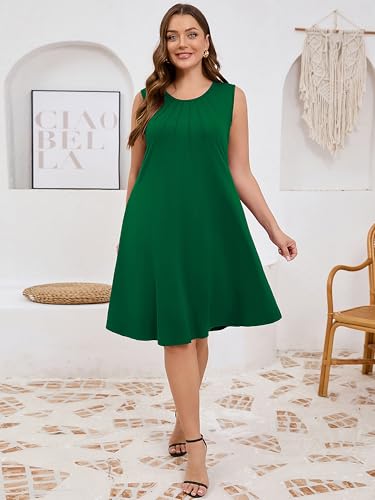 Image of AusLook Plus Size Midi Dress for Women Sleeveless Casual Summer Tank Dress with Pockets A-Line Loose Swing Dress 1-5X