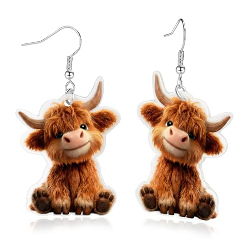 Joyline Highland Cow Lovers Gifts Highland Cow Earrings for Women Lightweight Acrylic Dangle Earrings Western Party Outfits Accessories (Brown)