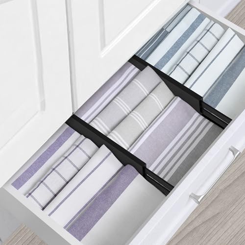 Miniatura 7 de Utoplike 4 Pcs Bambú Divisor De Cajón Ajustable, De Resorte, Organizador De Cajón Grande Para La Cocina, Sala De Estar, Dormitorio, Oficina, Negro