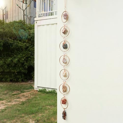 Chakra Hanging Crystals Natural Raw Stones Wall Hanging Meditation Decor