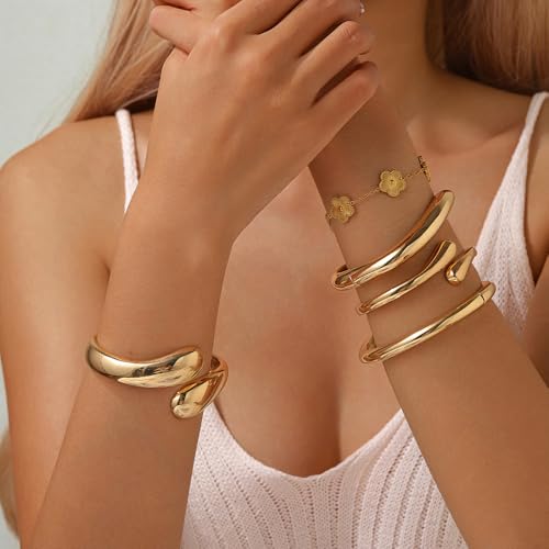 Coolkin 18K Gold Plated Bracelet for Women Stackable Floral Gold Clover Bracelets Set Love Twist Cuff Bangle Bracelets Non Tarnish, Bracelet Set Trendy Jewelry,Christmas Valentines Birthday Gifts2