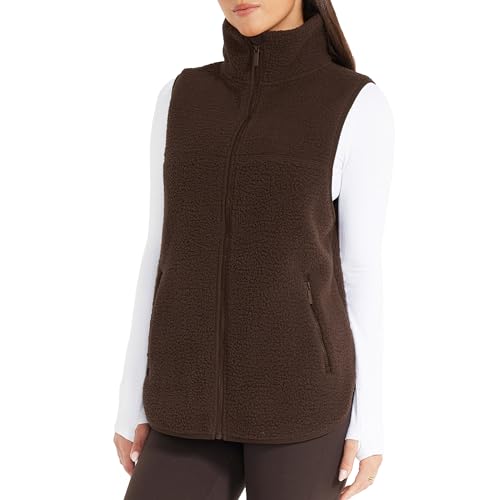 Songling Womens Fleece Vest Oversized Sleeveless High Neck Full Zip Jacket Warm Soft Sherpa Vests Outerwear with Pockets