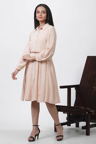 Image of W for Woman Pink Solid Jacquard Flared Dress