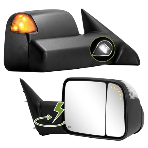 SIZIOM Side Mirrors Power Folding for 2009-2018 Ram 1500 2010-2018 Ram 2500 3500 2019-2024 1500 Classic Tow Mirrors with Turn Signal and Puddle Light-Pair
