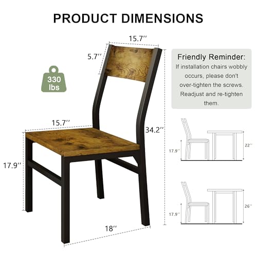 Image of Feonase Dining Chairs Set of 6, Modern Kitchen Chairs with Ergonomic Backrest, MDF Board and Metal Legs, Dinner Chairs for Dining Room, Kitchen and Living Room, Rustic Brown