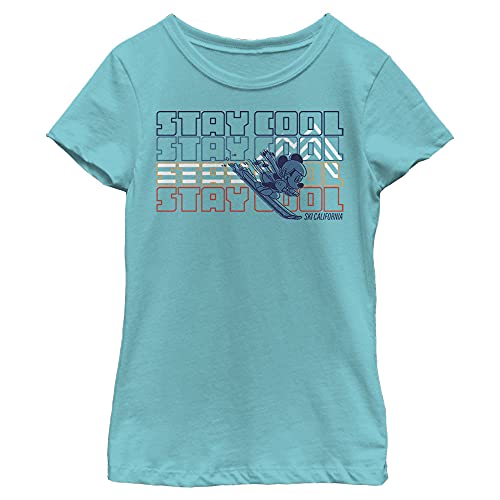 T-shirt Disney Mickey ski fille en maille premium unie bleu Tahiti