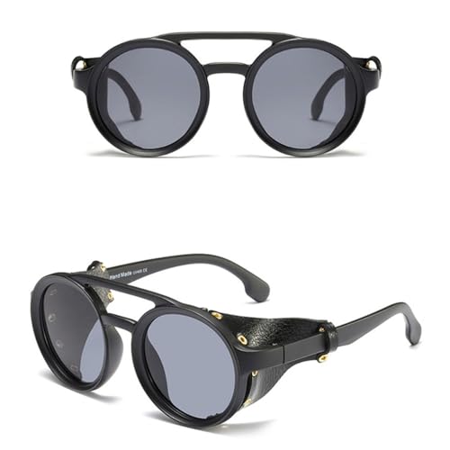 ZIUTNSAV-Round Leather Sunglasses Women Steampunk Rivet Sun Glasses Men Lady UV400 Eyeglasses Shades