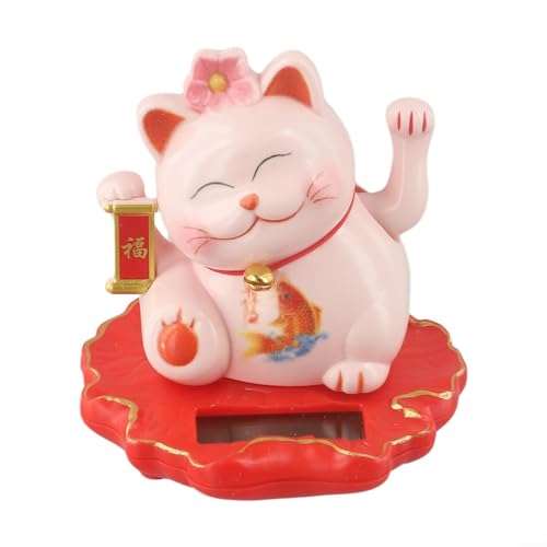 Zilimontt Adorno de gato de la suerte con sensor de luz para riqueza y buena suerte, Feng Shui blanco Maneki Neko decoración para el hogar, oficina, tienda o (2314-rosa)