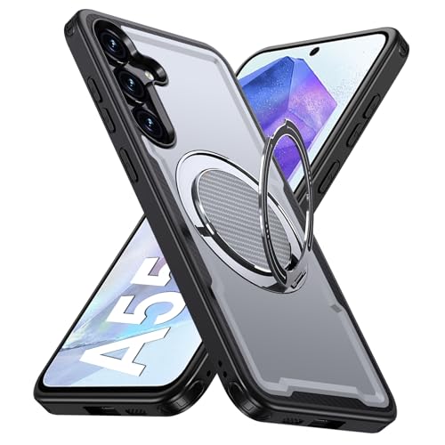Coque Samsung A55 antichoc pour éviter les chutes avec son anneau rotatif magnétique gris