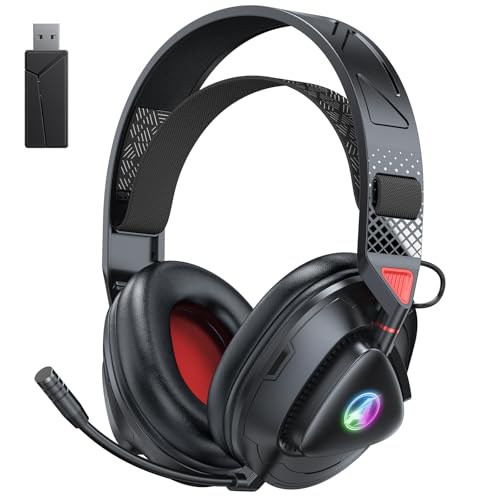 Awinnasey PH3 Kabelloses Gaming Headset für PS5, PS4, PC,Bluetooth-Kopfhörer mit 50 Stunden Akku, Gaming-Headset mit Mikrofon mit Geräuschunterdrückung,RGB Licht, Dunkelrot