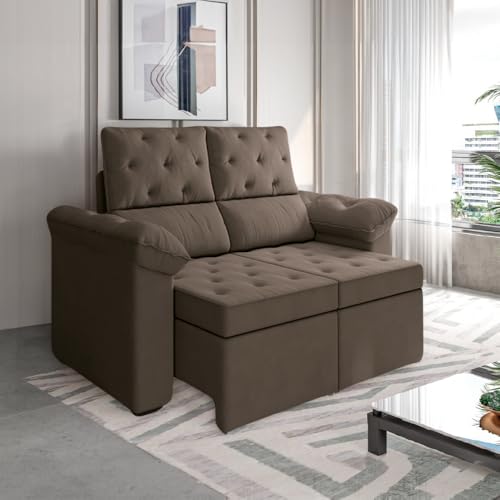 Sofá Retrátil 2 Lugares York Suede Marrom