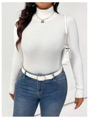 WDIRARA Women's Plus Size Rib Knit Pullover Top Turtle Neck Long Sleeve Fitted Sweater3