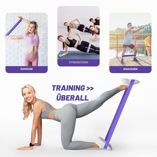 Fokky Fitnessbänder [5er Set], 100% Naturlatex Resistance Bands Widerstandsbänder mit Übungsanleitung auf Deutsch & Tragebeutel, Gymnastikband Fitnessband für Muskelaufbau Pilates Yoga