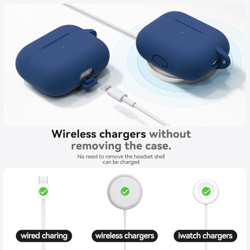 Image of Meyaar AirPods Pro 3 Case 2025 with Cleaner Kit Soft Silicone Protective Cover for Apple AirPods Pro 3rd Generation with Keychain Shockproof Midnight Blue Case for Women and Men (Midnight Blue)