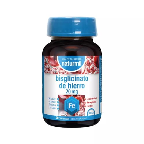 Naturmil Bisciglinato de Hierro 20 mg - Apoyo Energético Sin Gluten ni Lactosa - 90 Comprimidos