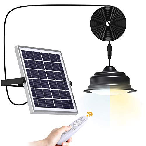 Solar Lights Indoor Outdoor Dual Color Switchable Solar Shed Light With Remote Control Lighting Brightness & Timing Adjustable Solar Powered Pendant Lights For Home Shed Barn Patio Porch Gazebo Deck #TOP19