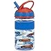 Nuby Thirsty Kids Flip-it Freestyle On The Go Water Bottle with Bite Resistant Hard Straw Cup and Easy Grip Band, Blue Cars, 12 Ounce