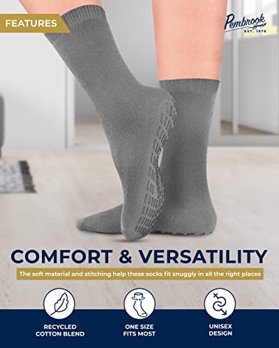 Pembrook Recycled Cotton Non Slip Socks | 4 Pairs Crew Grip Socks Men & Women | Crew Socks With Grippers For Men & Women #TOP3
