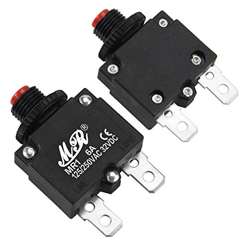 Rkurck 6 Amps Thermal Circuit Breakers 125/250V Ac 32V Dc Push Button Manual Reset Overload Protector Switch 6A 2 Pack #TOP1