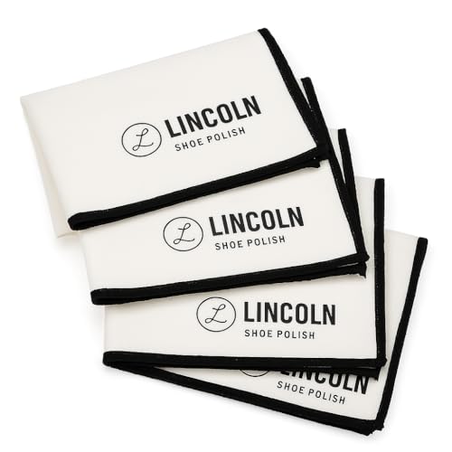 Lincoln Shoe Polish 4-Pack Shoe Shine Cloths – Heavyweight 14×14 Premium Cotton Polish & Buffing Cloth for Shoes, Leather, Boots – Reusable, Stitched Edges for Mirror Finish