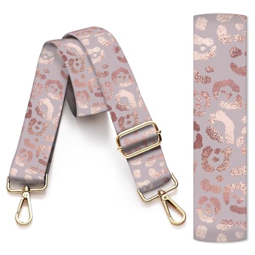 Image of Purse Strap Replacement Crossbody, 3.8cm Wide Shoulder Strap Adjustable Replacement Belt Gold Buckle, Handbag Crossbody Bag Strap Glitter Pink Leopard