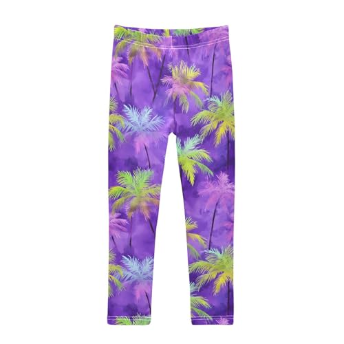 Palm Tree Tie Dye Purple Girls Leggings Soft Stretch Workout Yoga Dance Pants for Kids Casual Tights
