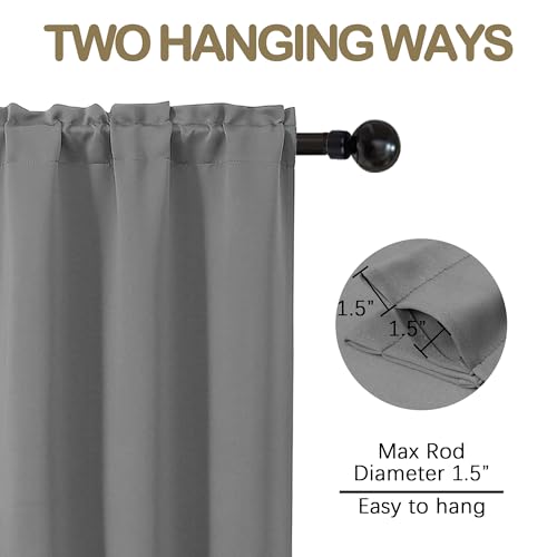 Image of Grey Blackout Curtains for Small Window Treatment, Light Blocking Short Kitchen Window Curtains Over Sink, Dual Rod Pocket Half Window Tiers for Bathroom Basement, 2x40Wx36L Inches