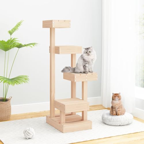 Homgoday Tiragraffi per gatti, 45,5 x 49 x 103 cm, in legno di pino massiccio, torre tiragraffi multilivello con condomini e scala, centro attività per gatti da interni